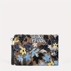 Sequins Flower Straw Bag Vintage Coin Purse Classic Clutch