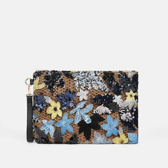 Sequins Flower Straw Bag Vintage Coin Purse Classic Clutch