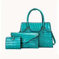 3pcs Crocodile Pattern Handbag Set Vintage Tote Bag Purse