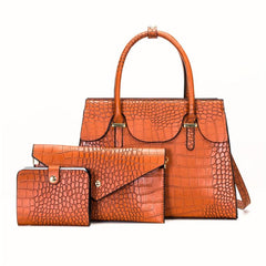 3pcs Crocodile Pattern Handbag Set Vintage Tote Bag Purse