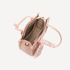 Pink Scarf Decor Tote Bag Litchi Embossed Satchel Casual Handbag