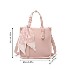 Pink Scarf Decor Tote Bag Litchi Embossed Satchel Casual Handbag