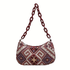 Ethnic Fabric Handbag Geometric Chain Shoulder Bag Women's Boho Style Purse