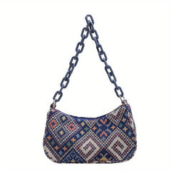 Ethnic Fabric Handbag Geometric Chain Shoulder Bag Women's Boho Style Purse