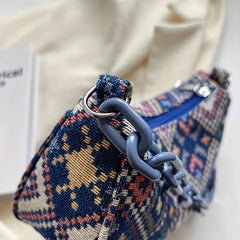 Ethnic Fabric Handbag Geometric Chain Shoulder Bag Women's Boho Style Purse