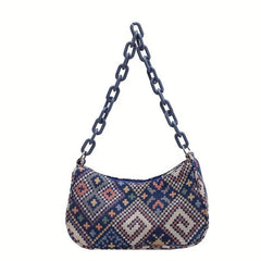 Ethnic Fabric Handbag Geometric Chain Shoulder Bag Women's Boho Style Purse