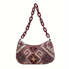 Ethnic Fabric Handbag Geometric Chain Shoulder Bag Women's Boho Style Purse