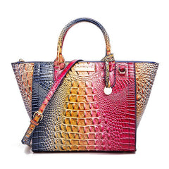 Vintage Crocodile Pattern Tote Bag Retro Top Handle Satchel