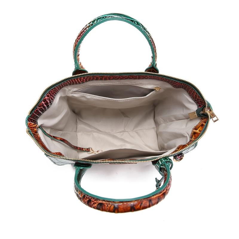 Vintage Crocodile Pattern Tote Bag Retro Top Handle Satchel