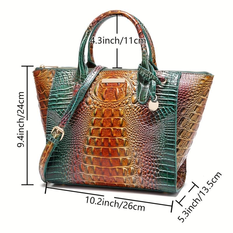 Vintage Crocodile Pattern Tote Bag Retro Top Handle Satchel