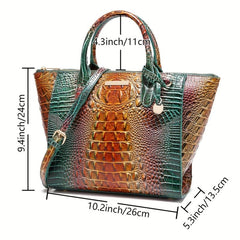 Vintage Crocodile Pattern Tote Bag Retro Top Handle Satchel