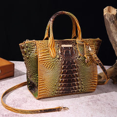 Vintage Crocodile Pattern Tote Bag Retro Top Handle Satchel