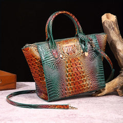 Vintage Crocodile Pattern Tote Bag Retro Top Handle Satchel