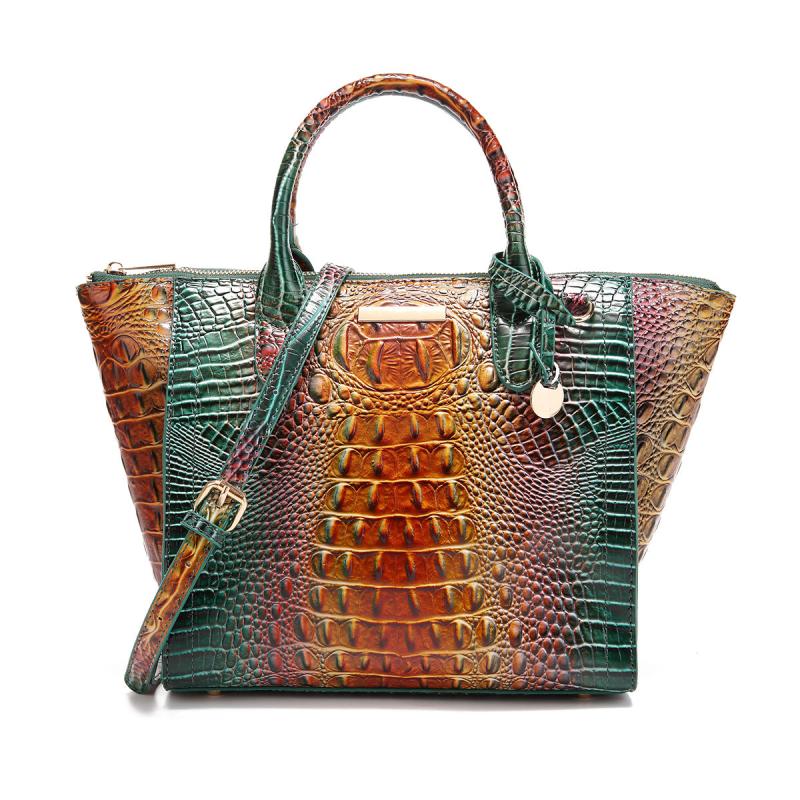 Vintage Crocodile Pattern Tote Bag Retro Top Handle Satchel