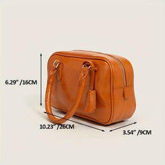 Classic Square Satchel Bag Zipper Handbag Retro Solid Color