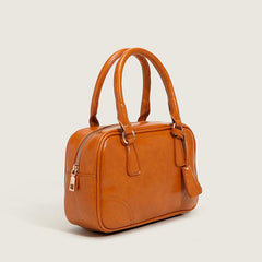 Classic Square Satchel Bag Zipper Handbag Retro Solid Color