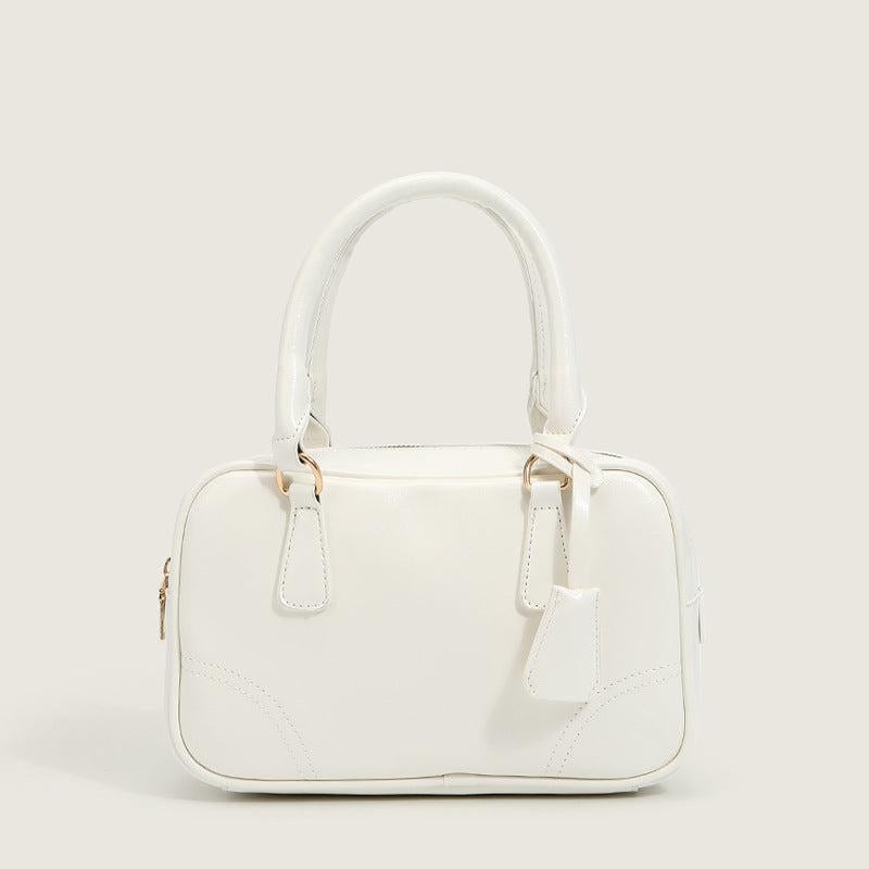 Classic Square Satchel Bag Zipper Handbag Retro Solid Color
