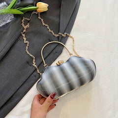 Gradient Glossy Metal Chain Clutch Elegant Textured Handle Frame Purse