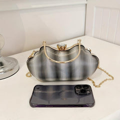 Gradient Glossy Metal Chain Clutch Elegant Textured Handle Frame Purse