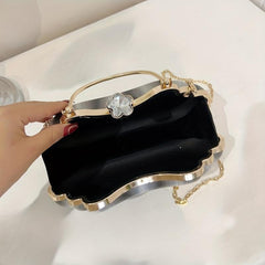 Gradient Glossy Metal Chain Clutch Elegant Textured Handle Frame Purse