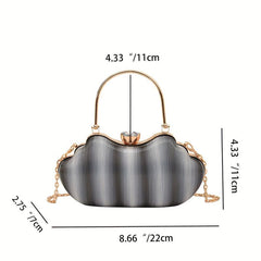 Gradient Glossy Metal Chain Clutch Elegant Textured Handle Frame Purse