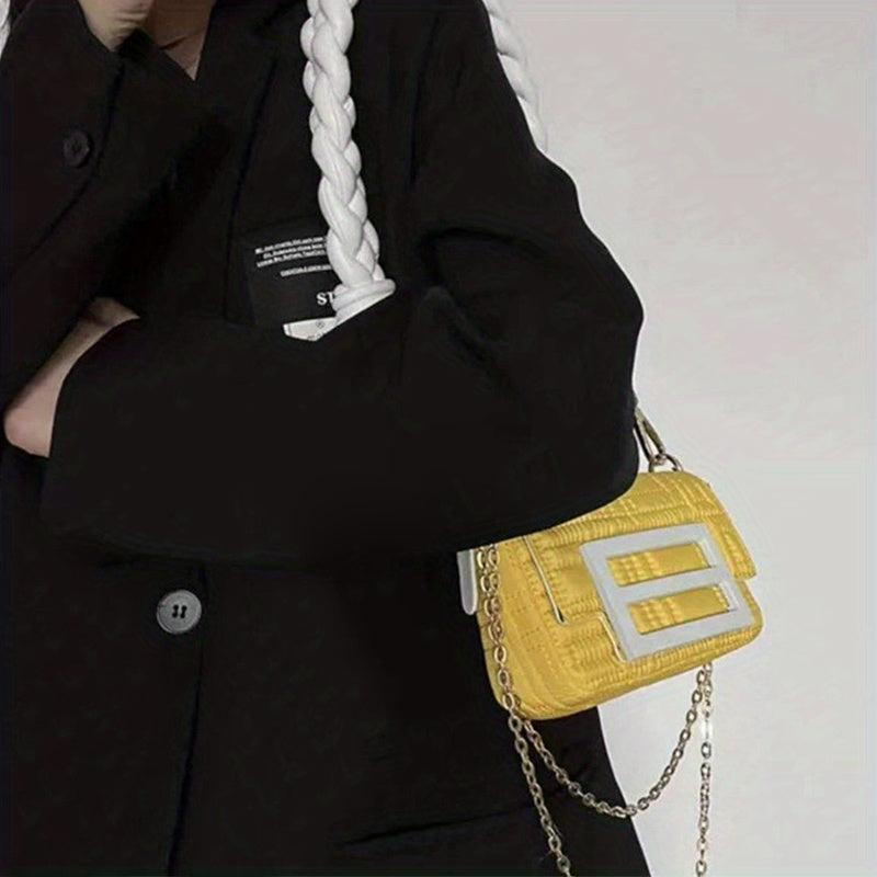 Metal Chain Crossbody Bag with Woven Shoulder Strap