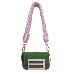 Metal Chain Crossbody Bag with Woven Shoulder Strap