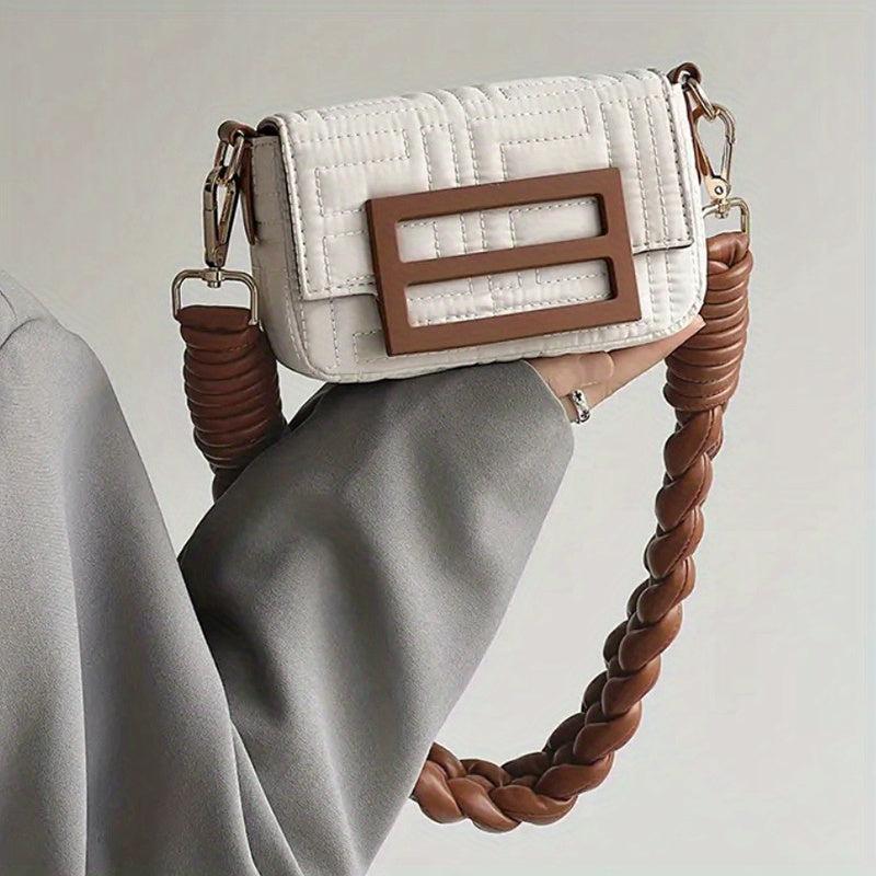 Metal Chain Crossbody Bag with Woven Shoulder Strap