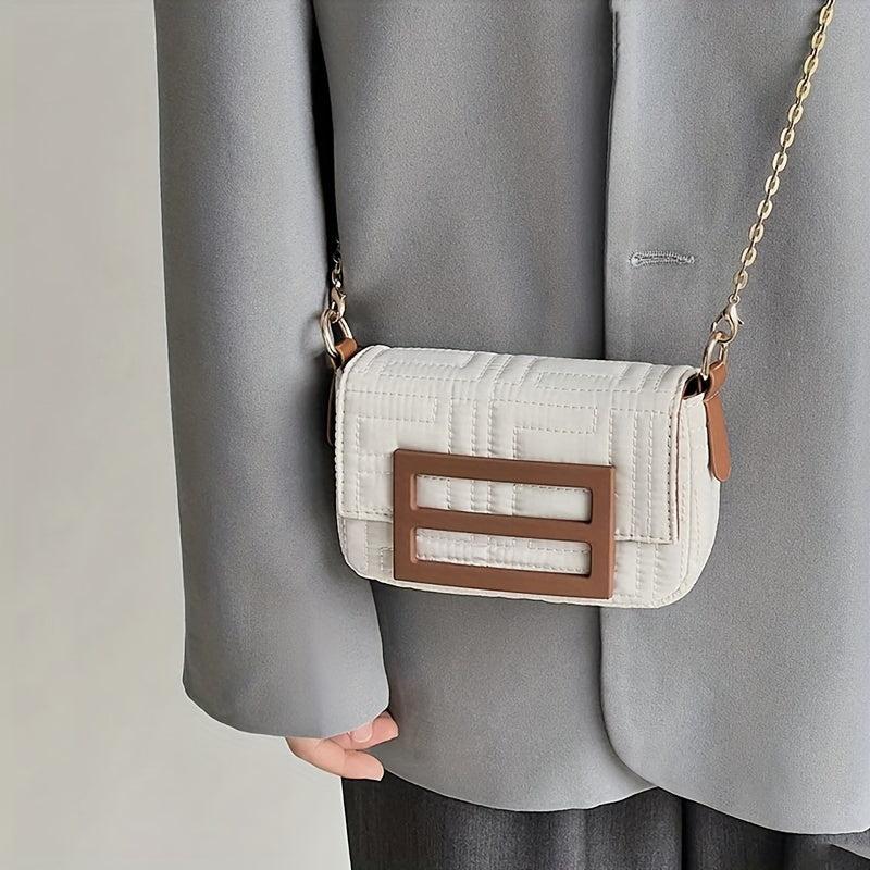 Metal Chain Crossbody Bag with Woven Shoulder Strap