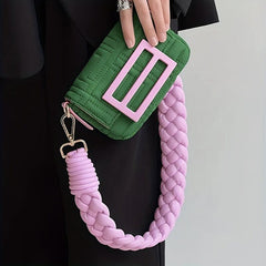 Metal Chain Crossbody Bag with Woven Shoulder Strap