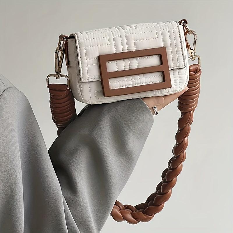 Metal Chain Crossbody Bag with Woven Shoulder Strap
