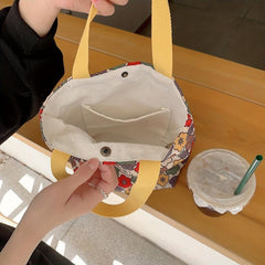 Floral Print Handbag Lunch Box Bag Corduroy Storage Bag