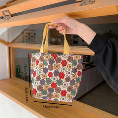 Floral Print Handbag Lunch Box Bag Corduroy Storage Bag