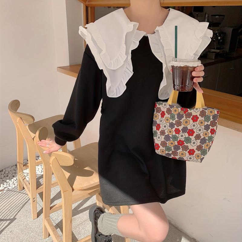 Floral Print Handbag Lunch Box Bag Corduroy Storage Bag