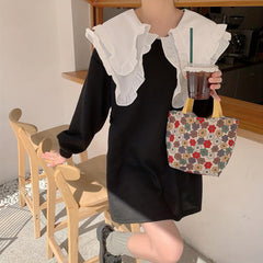 Floral Print Handbag Lunch Box Bag Corduroy Storage Bag