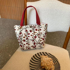 Floral Print Handbag Lunch Box Bag Corduroy Storage Bag