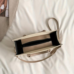 Two Tone Tote Bag Letter Print Crossbody Bag Faux Leather Handbag