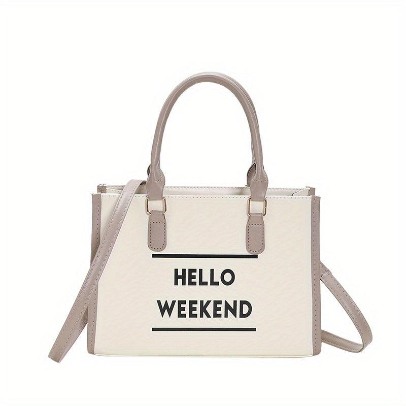 Two Tone Tote Bag Letter Print Crossbody Bag Faux Leather Handbag