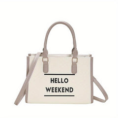 Two Tone Tote Bag Letter Print Crossbody Bag Faux Leather Handbag