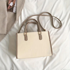Two Tone Tote Bag Letter Print Crossbody Bag Faux Leather Handbag