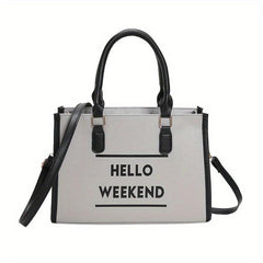 Two Tone Tote Bag Letter Print Crossbody Bag Faux Leather Handbag