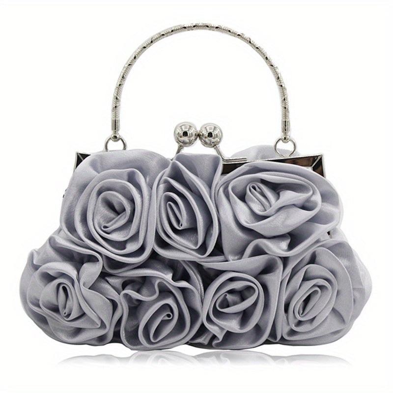 Ruched Flower Satchel Evening Bag for Party Women's Handbag