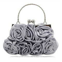 Ruched Flower Satchel Evening Bag for Party Women's Handbag