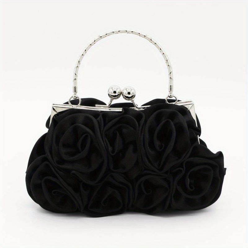 Ruched Flower Satchel Evening Bag for Party Women's Handbag