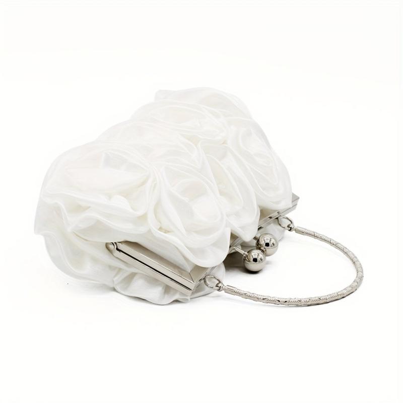 Ruched Flower Satchel Evening Bag for Party Women's Handbag