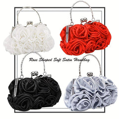 Ruched Flower Satchel Evening Bag for Party Women's Handbag