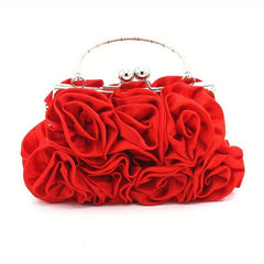 Ruched Flower Satchel Evening Bag for Party Women's Handbag