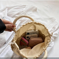 Woven Flower Decor Tote Bag Crochet Handbag Bucket Purse for Summer Beach