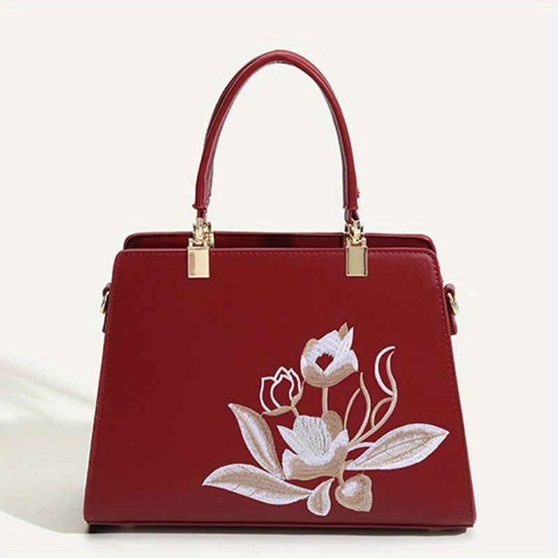 Floral Embroidered Tote Bag Satchel Crossbody Handbag