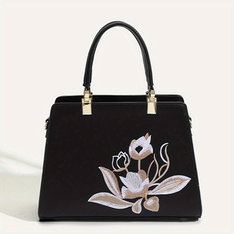 Floral Embroidered Tote Bag Satchel Crossbody Handbag